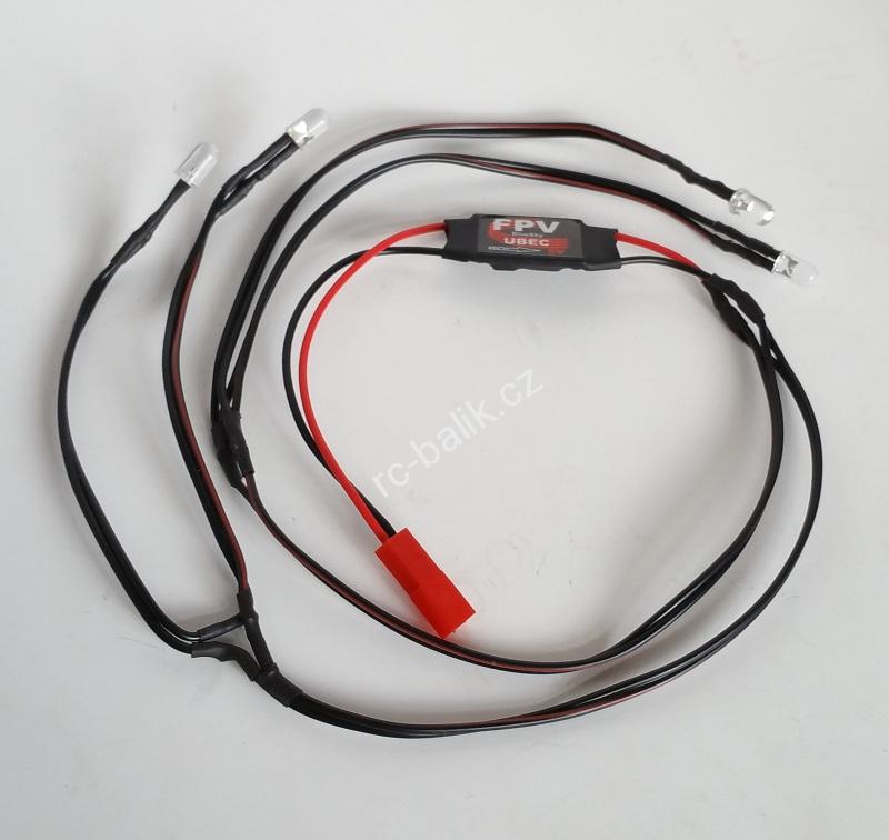 2x bílá + 2x červená 5mm LED dioda s kabeláží + BEC
