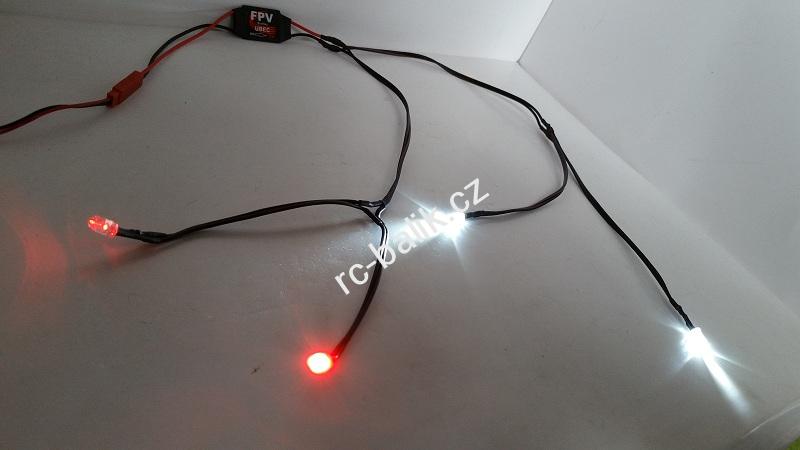 2x bílá + 2x červená 5mm LED dioda s kabeláží + BEC