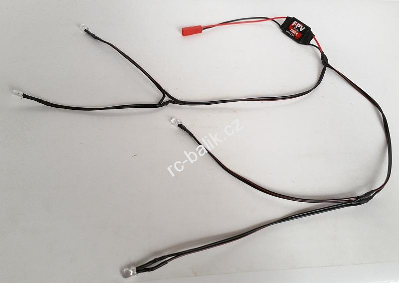 2x bílá + 2x červená 5mm LED dioda s kabeláží + BEC