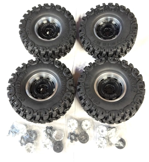 kovové beadlock disky 2.6" + 4x pneu 2.6" MT 152mm s unašeči 12/14/17mm